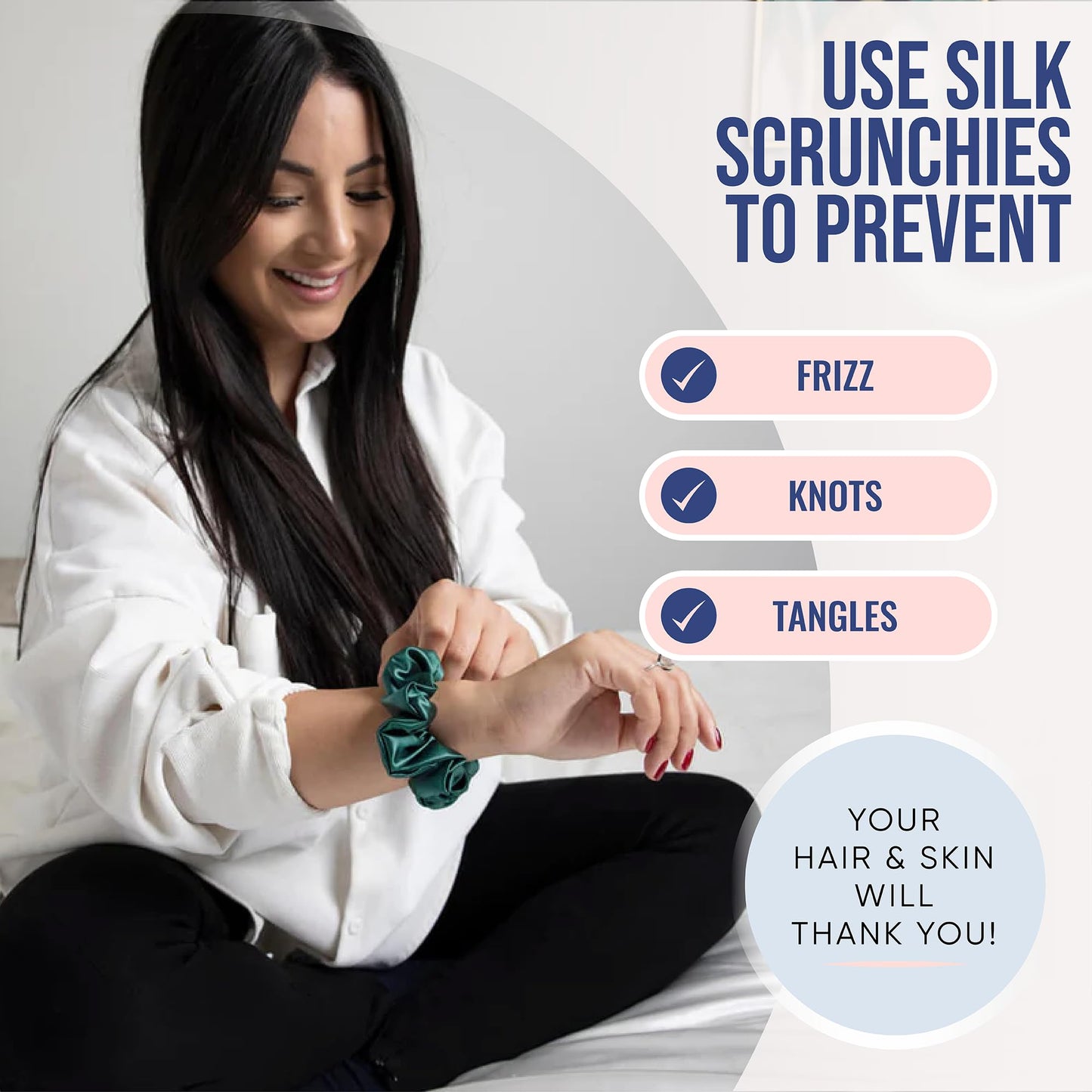 Blissy Silk Scrunchies (3 Pack) - 100% Pure Mulberry 22 Momme 6A High-Grade Fibers - Silk Scrunchie for Straight & Curly Hair (Emerald, Regular)