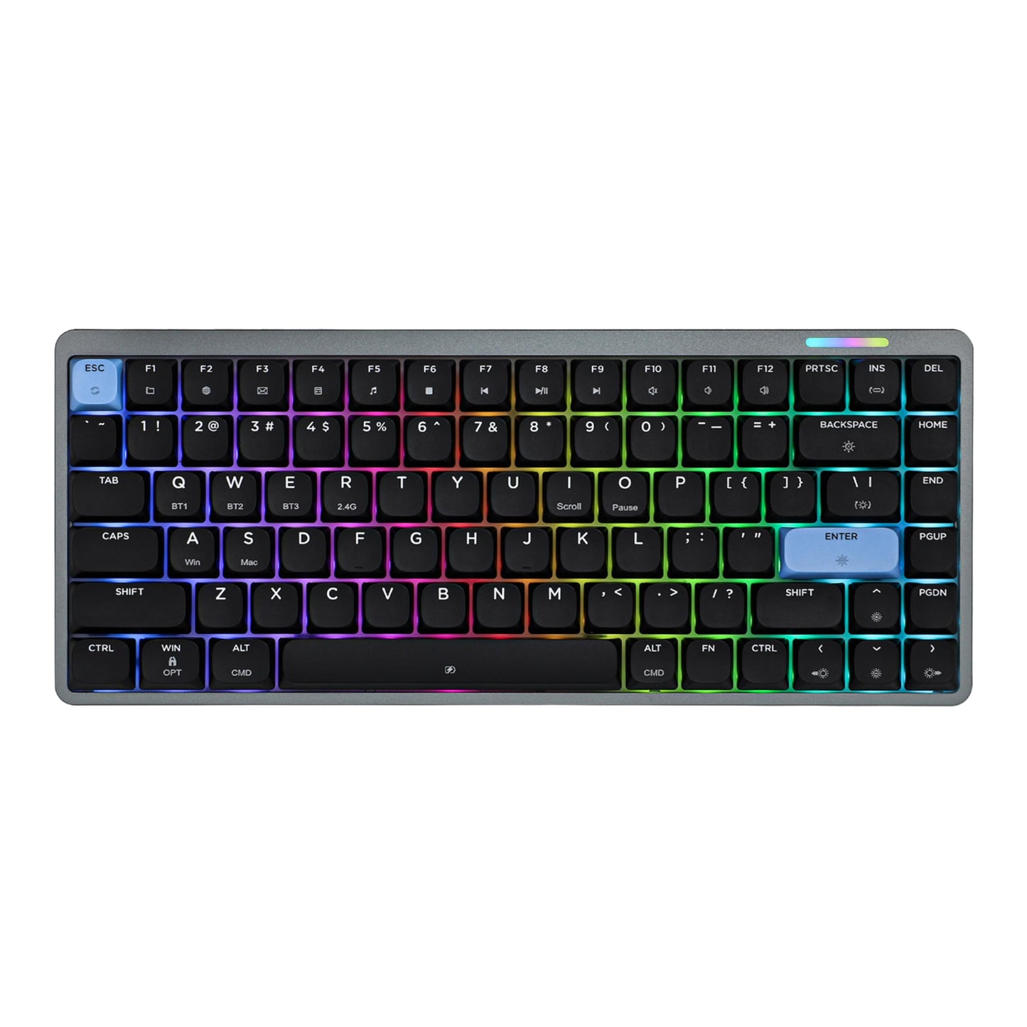 EPOMAKER Luma84 Low Profile Aluminum Mechanical Keyboard, QMK/VIA Programmable, Tri-Mode Wireless, Win/MAC/Linux Compatible, RGB Backlight (Black&Blue, Gateron Low-Profile Red Switch)