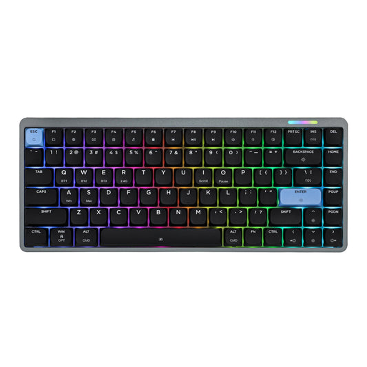 EPOMAKER Luma84 Low Profile Aluminum Mechanical Keyboard, QMK/VIA Programmable, Tri-Mode Wireless, Win/MAC/Linux Compatible, RGB Backlight (Black&Blue, Gateron Low-Profile Red Switch)