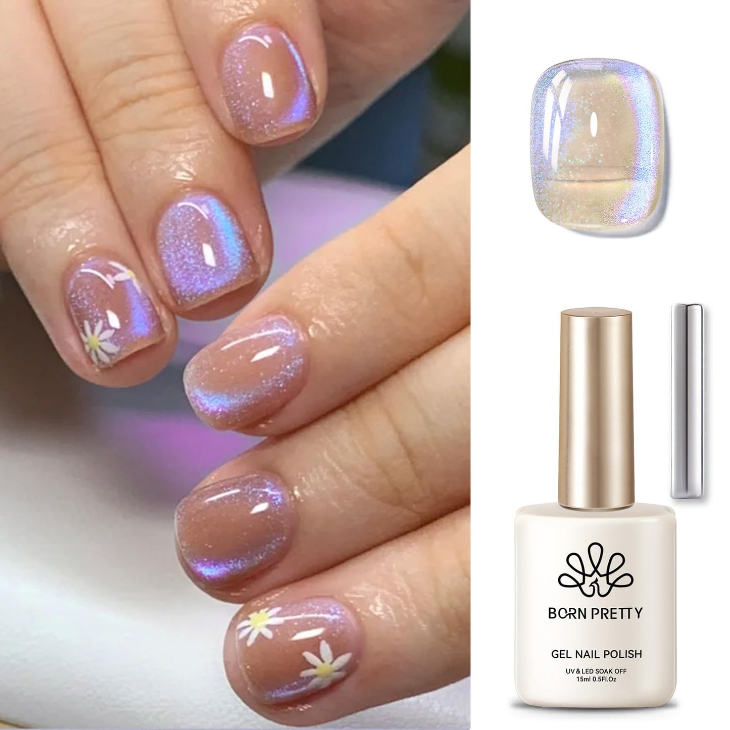 Born Pretty Cat Magnetic Eye Gel Nail Polish, Purple Auroras Cat Magnetic Gel, Mermaid Shiny Effect Soak Off Nail Art Salon Manicure Home Gift 15ml