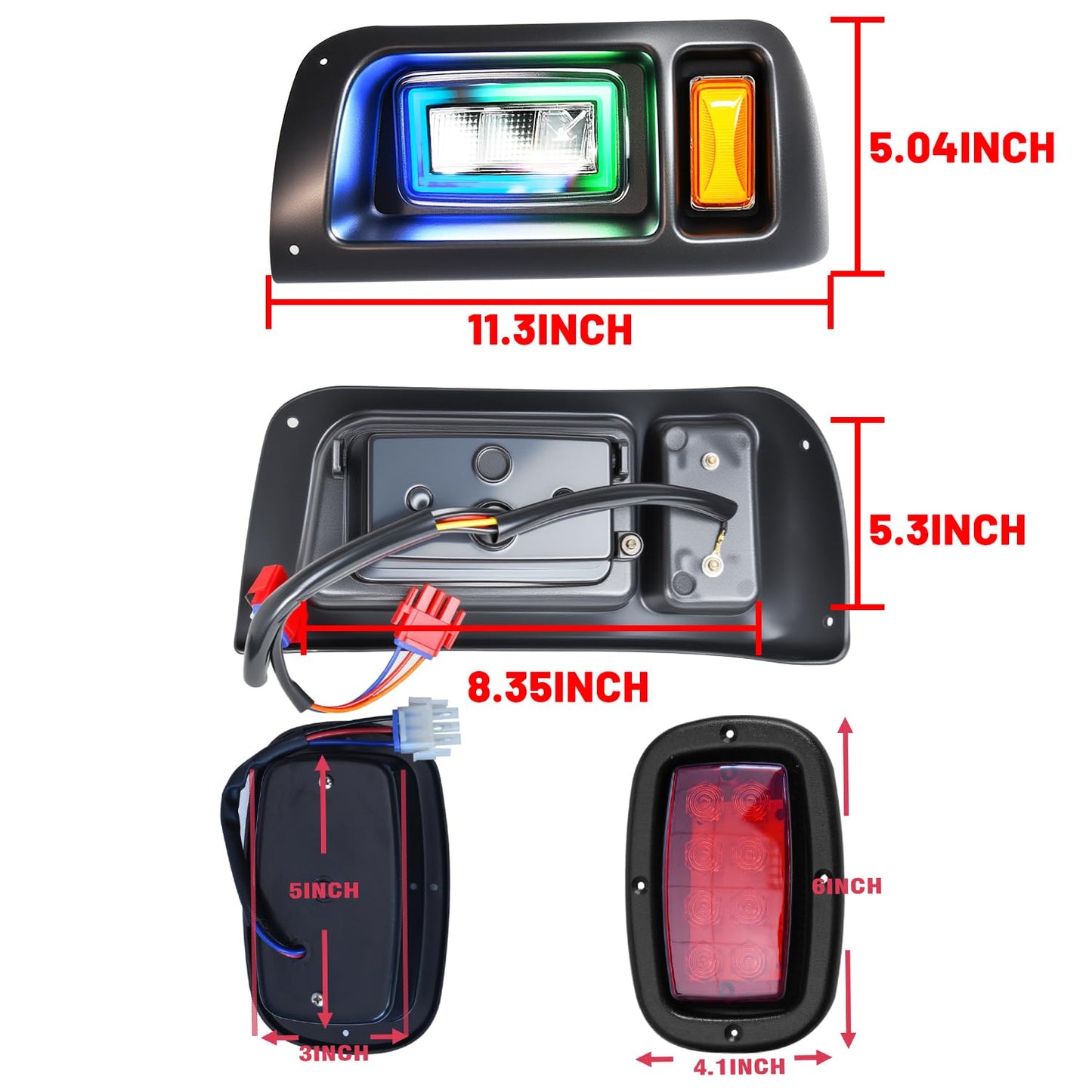 LED RGB Headlight Tail Light Kit for Club Car DS Golf Carts 1993-UP 12V Street Legal Light Kit with Turn Signal High Low Beam Wire Harness Compatible with Club Car DS for Gas and Electric