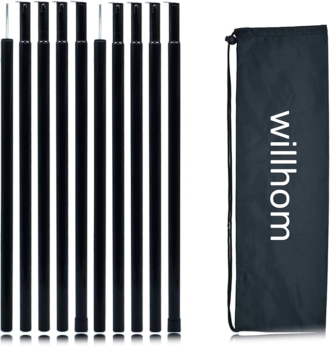 Adjustable Tent Poles - Portable Steel Rods for Camping Tarps and Canopies, 2 Sets of Black Lightweight Poles for Shelter and Shade. Ideal for Backpacking, Hiking, Outdoor Adventures.