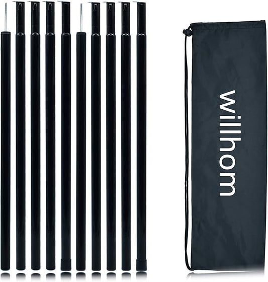 Adjustable Tent Poles - Portable Steel Rods for Camping Tarps and Canopies, 2 Sets of Black Lightweight Poles for Shelter and Shade. Ideal for Backpacking, Hiking, Outdoor Adventures.