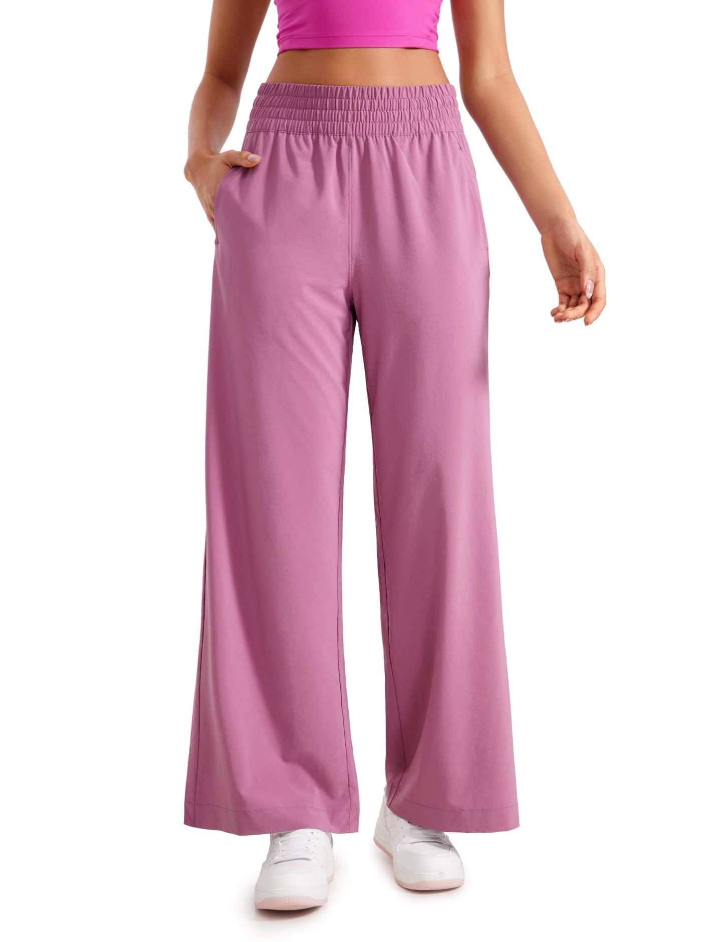 CRZ YOGA Lightweight Wide Leg Pants for Women 30" High Waisted Casual Lounge Travel Work Pants with Pockets Loose Fit Summer Velvet Dust X-Large