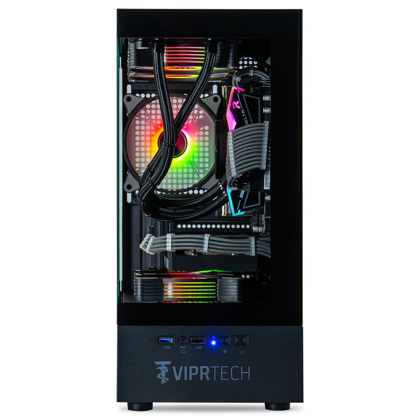 ViprTech Reaper 2.5 Liquid-Cooled PC - AMD Ryzen 7 8700F (5.0Ghz Turbo), AMD RX 7800 XT 16GB, 32GB DDR5 6400, 2TB NVMe SSD, 1000W Gold, VR-Ready, WiFi BT, Win 11, Gaming Desktop Computer, Black