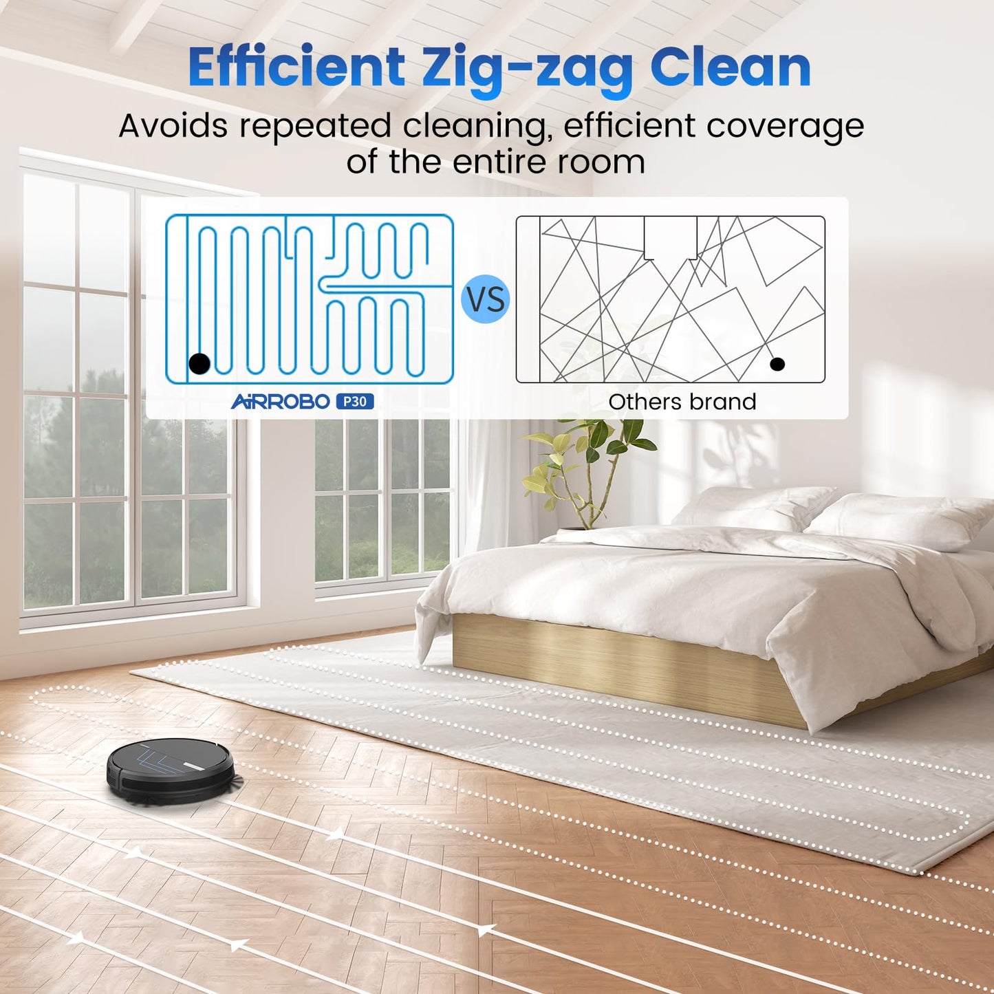 AIRROBO Robot Vacuum and Mop, 3000Pa Powerful Suction Robot Vacuum Cleaner with Self-Charging, Wi-Fi/App/Voice Control, Advanced Obstacle Avoidance, Slim Design, Ideal for Pet Hair, Hard Floor,Carpet
