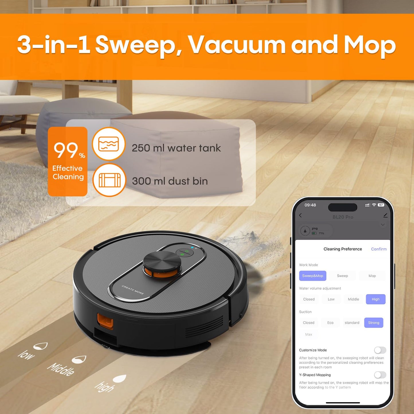 Robot Vacuum and Mop with Self-Emptying, 5000Pa Robotic Vacuum with Mapping, 60-Day Hands-Free Cleaning,LiDAR Navigation,No-Go Zones,Wi-Fi/App/Alexa Control, Perfect for Pet, Hard Floors, Carpet