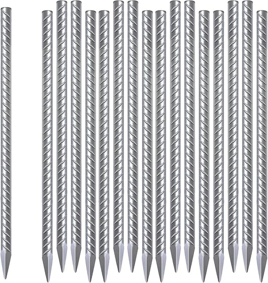 Rebar Stakes 16 Inch 17 Pack Tent Stakes Heavy Duty Metal J Hook, Fence Stakes for Trampoline, Fence, Camping Tent (17, I-16 x2/5")