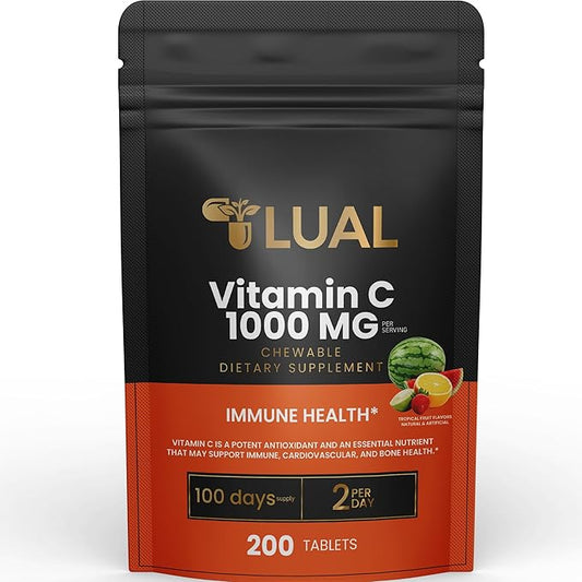 LUAL Vitamin C Chewable Tablets Dietary Supplement, Tropical Fruit, 1000 mg, 200 Count