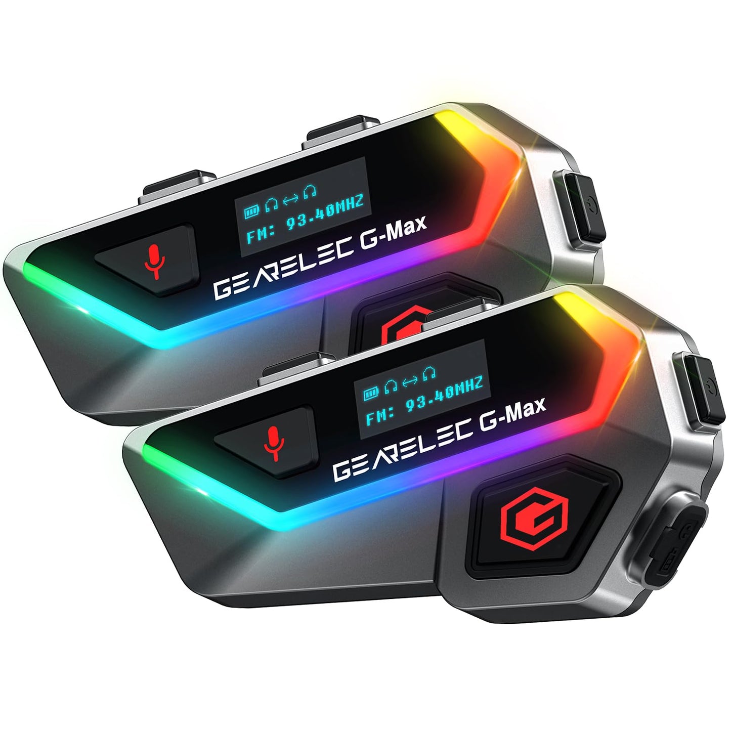 gearelec Motorcycle Helmet Bluetooth Headset V5.2BT【HiFi Stereo Sound】【Screen and RGB Lights】 80Mph Clear Calls Helmet Communication Systems 2000M 6 Riders Intercomunicador para Casco De Moto 2 Pack