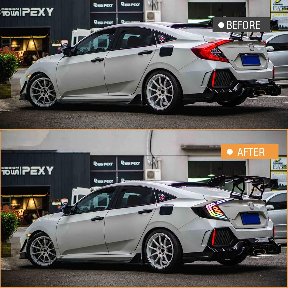 T T-ABC New RGB Taillight Compatible with Honda Civic 2016-2021 Tail Light Sedan Touring Sport EX EX-L LX Rear Lights Multicolored N1 Style LED Sequential Animation 10th Gen Custom Back Accessories