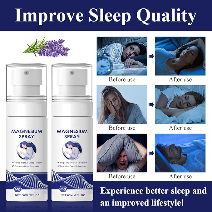 2Pcs Magnesium Oil Spray-Pure & Organic Natural Magnesium Oil Bottle,Skin & Body Natural Magnesium Oil Spray,Magnesium Oil Spray for Soothing Relief & Relaxation and Better Sleep