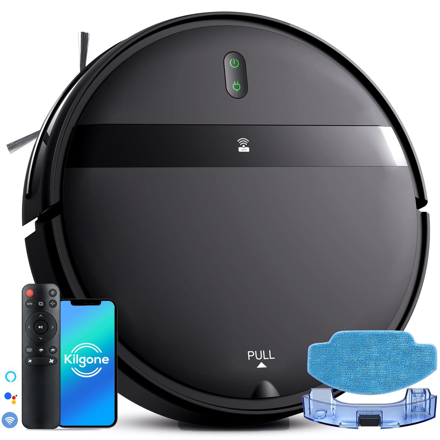 Kilgone Robot Vacuum and Mop Combo, 2-in-1 Robotic Vacuum Cleaner with Tangle-Free Suction, WiFi/Alexa/App Control, Auto Recharge, Ultra-Slim Quiet Design for Pet Hair, Hard Floors & Low-Pile Carpets