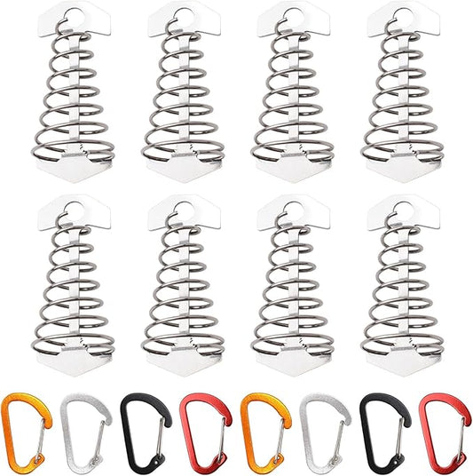 MOROBOR Deck Anchor Pegs, 8 PCS Upgraded Windproof Aluminium Alloy Fish Bone Tent Stakes with Spring Buckle 4 Colors Portable Wind Rope Anchor for Outdoor Camping(Non-Slip/72 * 29 mm)