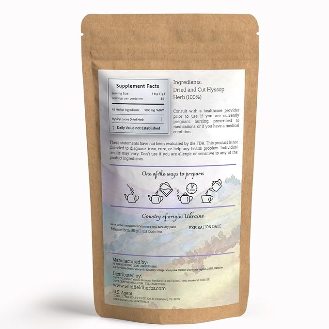 3 oz. Hyssop Dried Herb Hyssop Tea Herbal (Hyssópus Officinális) - 85 g Hyssops Hysopp Herb Hisopo