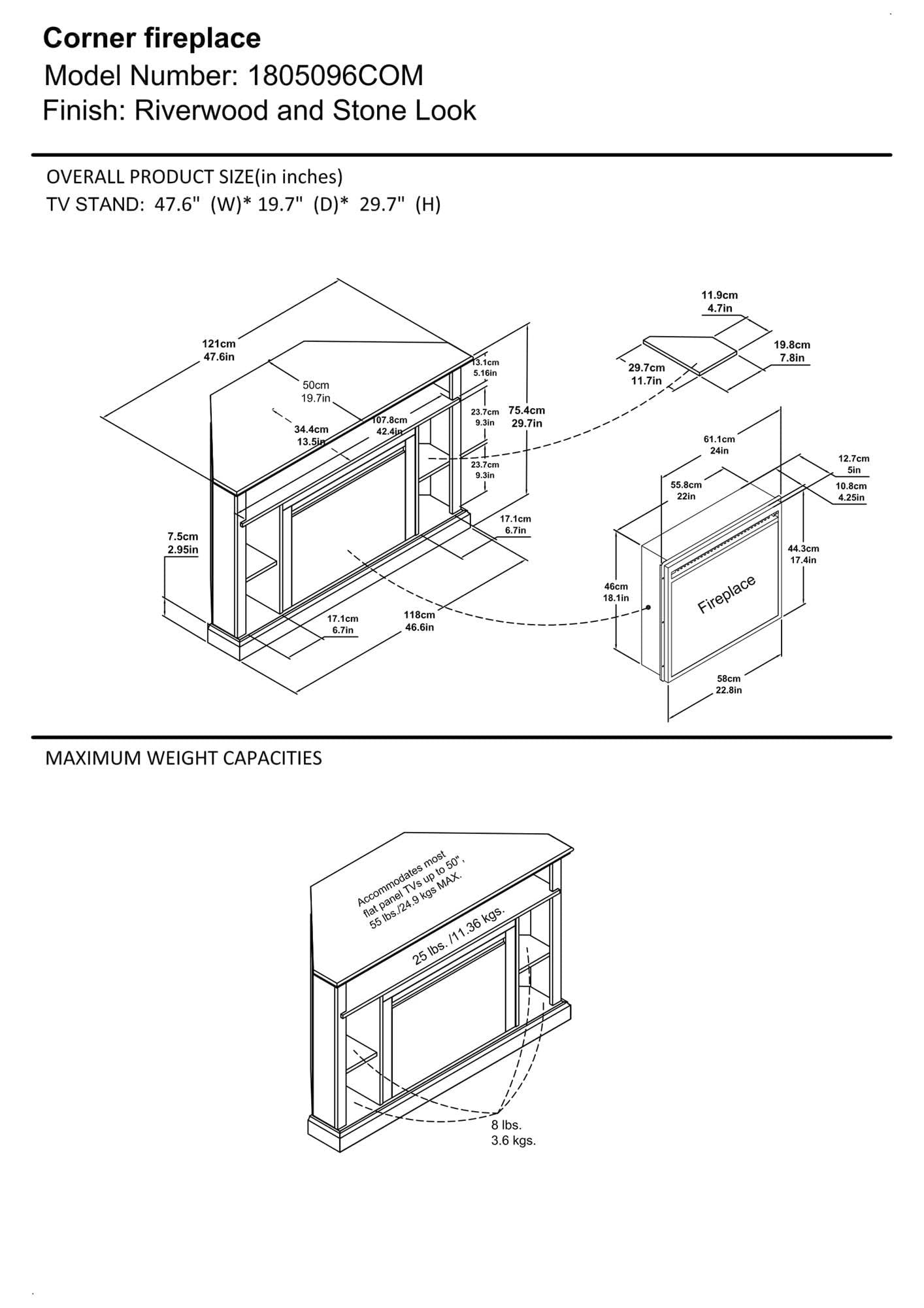 Ameriwood Home Overland Corner Fireplace TV Stand for TVs up to 50 Inch, Replaceable Electric Fireplace Insert Heater, Remote Control, Timer, Realistic Log and Flame Effect, Espresso