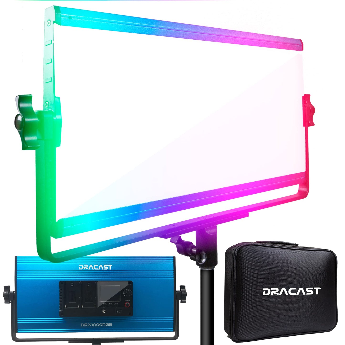 Dracast X Series LED1000 RGB + Bi-Color LED 3 Light Kit with Injection Molded Travel Case | App Control | Dimmable 0-100% | 2800K to 8000K CCT | CRI 96+ | Dual NP-F Battery Plate