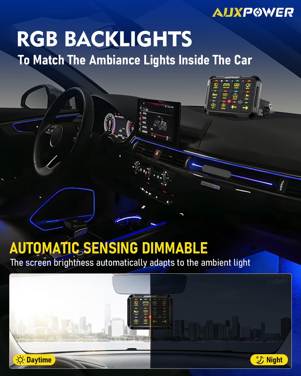 Auxpower 12 Gang Switch Panel B412 RGB Switch Panel with Wireless Remote Control Toggle Momentary Pulsed Remote Switch Panel 12V Automatic Dimmable Waterproof Switch Panel for Truck Car Marine Offroad