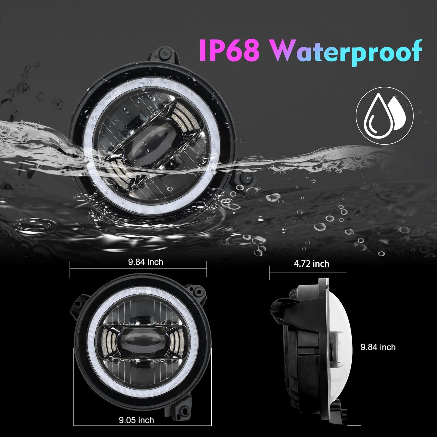 BEEYEO 9 inch LED Headlights RGB Halo Ring 9” Round Front Head Light, Remote Phone APP Control DOT Approved for Wrangler JL 2018 2019 2020 2021, Gladiator JT 2019 2020 2021