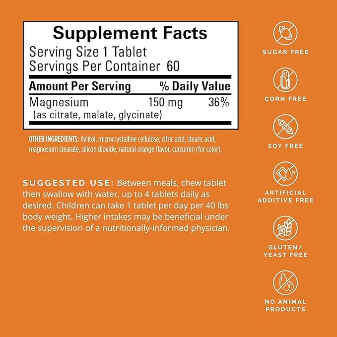 BRAINMD Dr Amen Magnesium Chewables, Citrus - 60 Chewable Tablets - Essential Mineral for Optimal Cell Function - Supports Memory & Focus - Gluten Free - 60 Servings