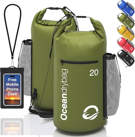 Oceandrybag - Waterproof Dry Bag Backpack - Floating Dry Sack Portable for Kayaking, Beach, Rafting, Boating, Hiking, Camping, Fishing with Waterproof Phone Case
