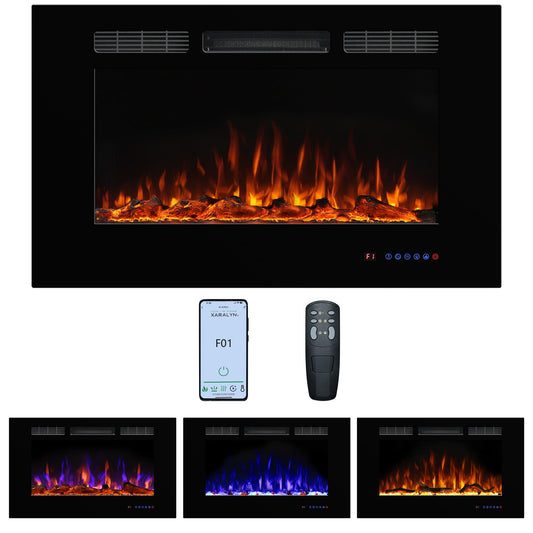 Dreamflame Electric Fireplace 40 inch Wide 26.5" High, Wall-Mounted & Recessed Fireplace Inserts, Multicolor Flame w/5 Dimmer, Remote Control Thermostat, Timer, Hardwire Connect, 1500W,Black