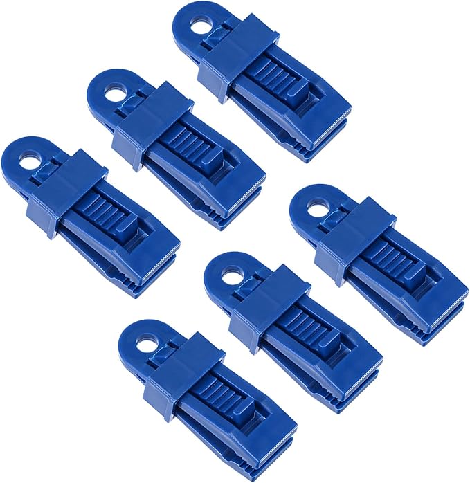 6Pack Tarp Clips - Tent Awning Secures Clamp Sliding Snap, Strong Lock Grip, Apply to Outdoor/Camping /Swimming Pools (Blue)