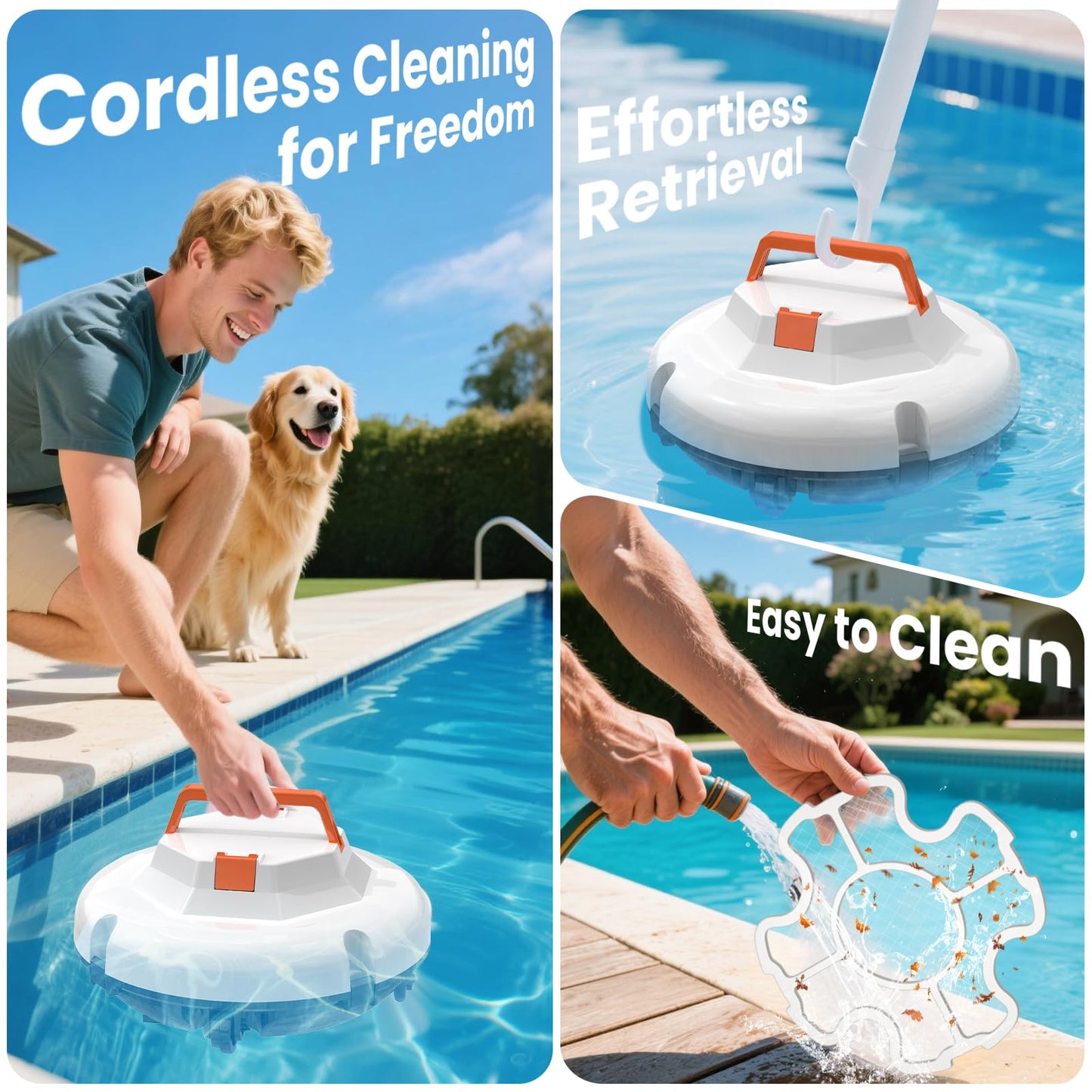 2025 Cordless Robotic Pool Cleaner - 120 Mins Automatic Pool Vacuum for Above Ground Pool & In - Ground Flat Pools up to 1000 Sq.Ft, Robot Pool Cleaner with Self - Parking Tech