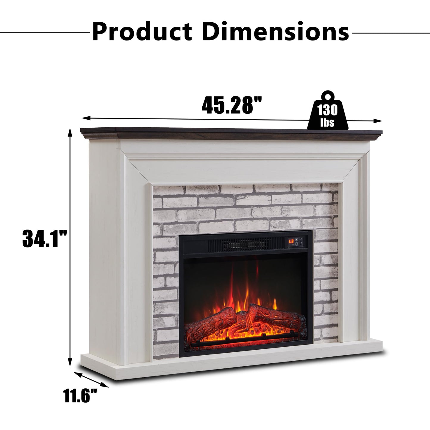 Aitjunz 45" Flip Top Electric Fireplace with Mantel, Electric Fireplace Heater, TV Stand with Freestanding Electric Fireplaces, Remote Control, Adjustable Flame Level for Living Room (White)