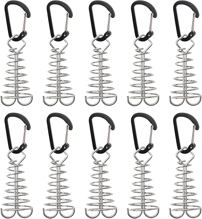 MOROBOR Black Deck Anchor Pegs, 10 PCS Windproof Aluminium Alloy Fish Bone Tent Stakes with Spring Buckle Portable Adjustable Octopus Wind Rope Anchor for Outdoor Camping(Square Top)