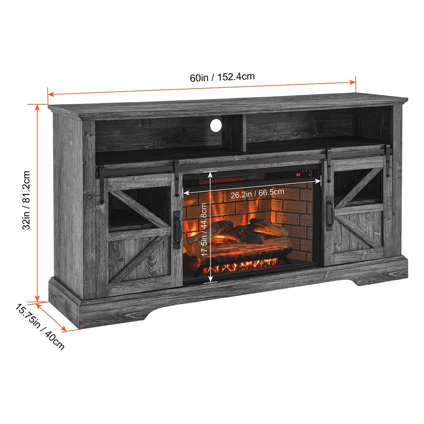 LAYIQDC Electric Fireplace with TV Stand,60" Traditional Farmhouse Style Electric Hearth,TV Stand and Console Combination, with 5118 BTU Heat Output, CSA/UL Certified 1500W (Dark Grey)