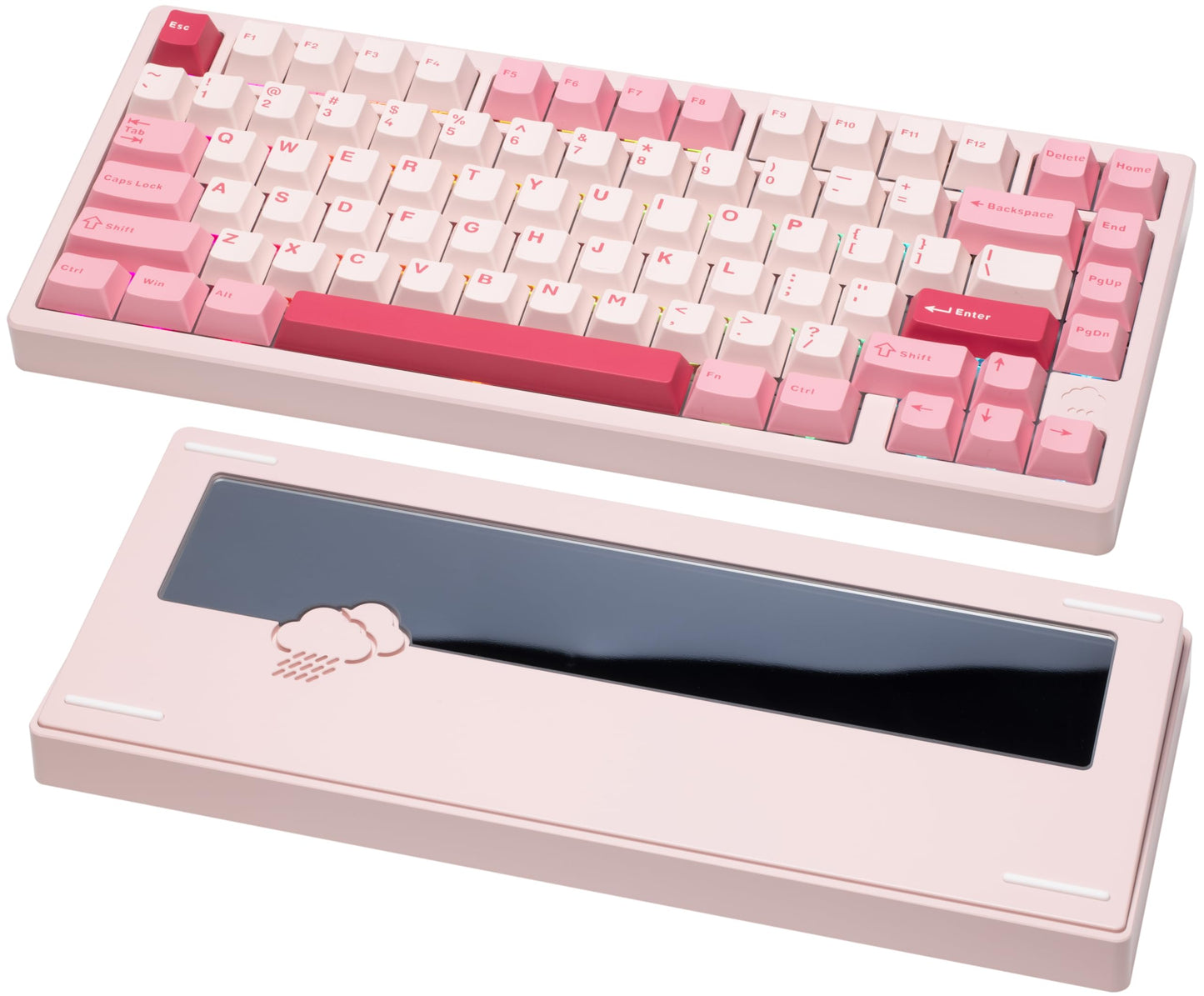 KEEBMONKEY WOBKEY Rainy 75 CNC Aluminum HMX/JWK/Cocoa Switches Triple-Mode Connectivity Mechanical Keyboard with Superior Acoustics, RGB/PP/Mirrored Glass/3500mAh/Violet Switch (Standard - Pink)