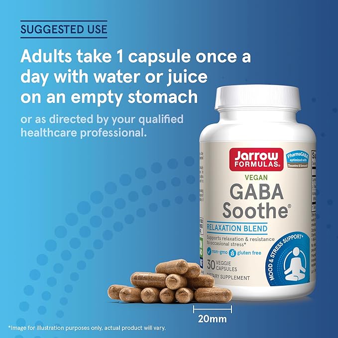 Jarrow Formulas® GABA Soothe®, 3 Ingredient Dietary Supplement for Relaxation and Occasional Stress, 30 Veggie Capsules, 30 Day Supply