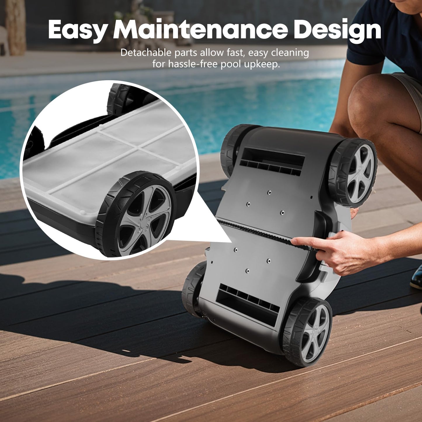 110 Mins Runtime Pool Vacuum for Above Ground Pool, Cordless Robotic Pool Cleaner for Flat Inground Pools up to 1,076 Sq. Ft, Automatic Self-Parking with Dual Strong Brushless Suction Motors