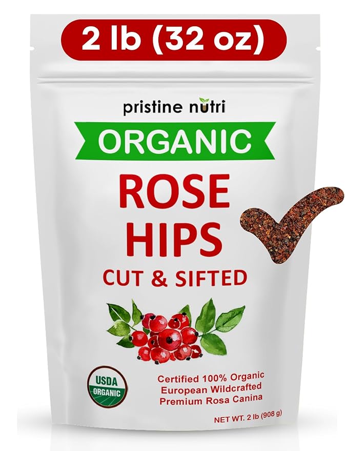 2 lb (32 oz) Rose Hips Dried Organic Bulk, Organic Rosehips Cut & Sifted, 95% Seedless, European All Natural, Rosehips Dried Organic Bulk, Makes 140 Cups of Vitamin C Rich Tea (packaging may vary)