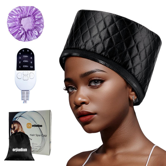 Heat Cap for Deep Conditioning, Thermal Steam Cap for Hair Treatment, Hair Steamer for Black Natural Hair, 10-Level Quick Heating Caps for Home Use.