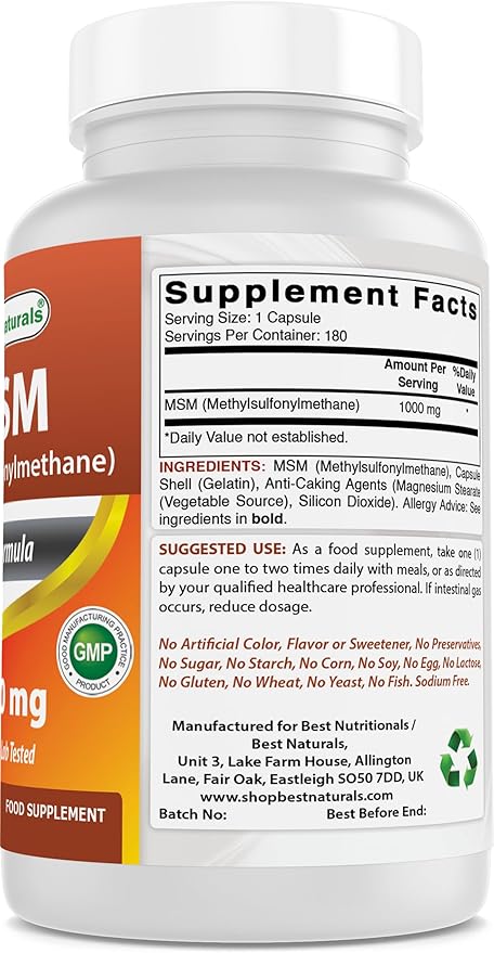 Best Naturals MSM 1000 mg 180 Capsules