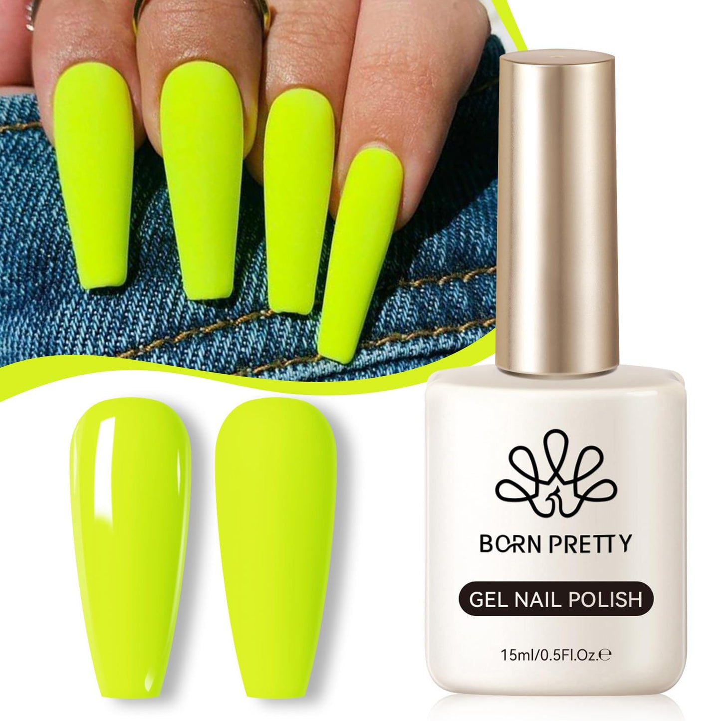 Born Pretty Neon Yellow Gel Nail Polish Neon Fluorescent Yellow Soak Off Gel Polish Nail Art Design Manicure Salon DIY Home 15ml
