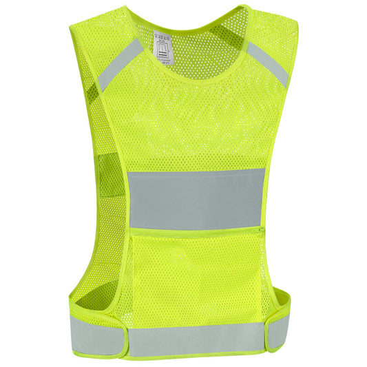 IDOU Reflective Vest Safety Running Gear with Pocket, Ultralight &Adjustable Waist&360°High Visibility for Running,Jogging,Biking,Motorcycle,Walking,Women & Men (neon Yellow) (neon Yellow, Large)
