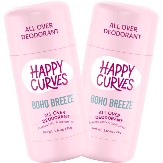 HAPPY CURVES Whole Body Deodorant for Women - Aluminum-Free - Sensitive Skin Invisibile All Day Layer of Full Body Protection for Odor Control Only (2.65 Ouce (Pack of 2), Boho Breeze)