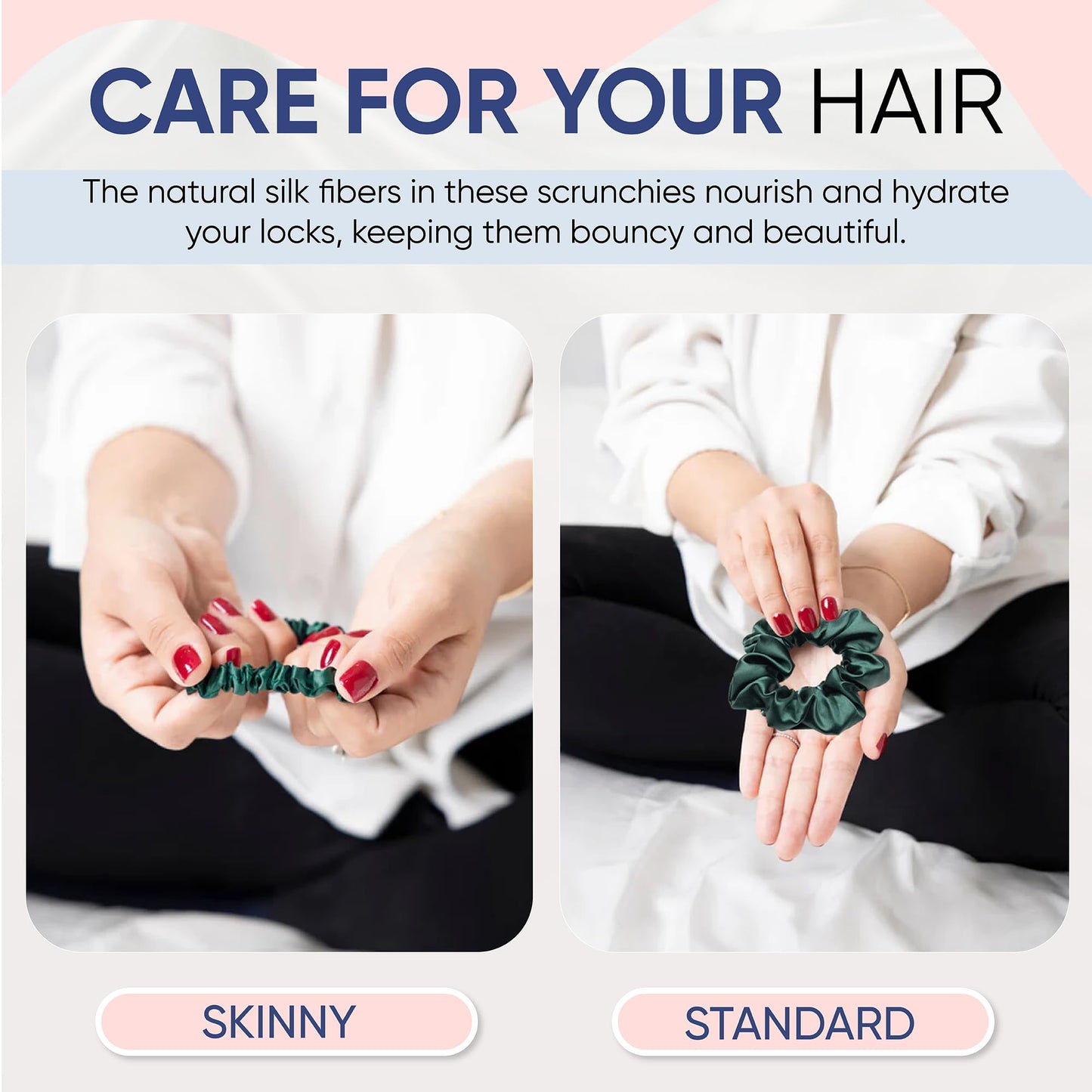 Blissy Silk Scrunchies (3 Pack) - 100% Pure Mulberry 22 Momme 6A High-Grade Fibers - Silk Scrunchie for Straight & Curly Hair (Emerald, Regular)