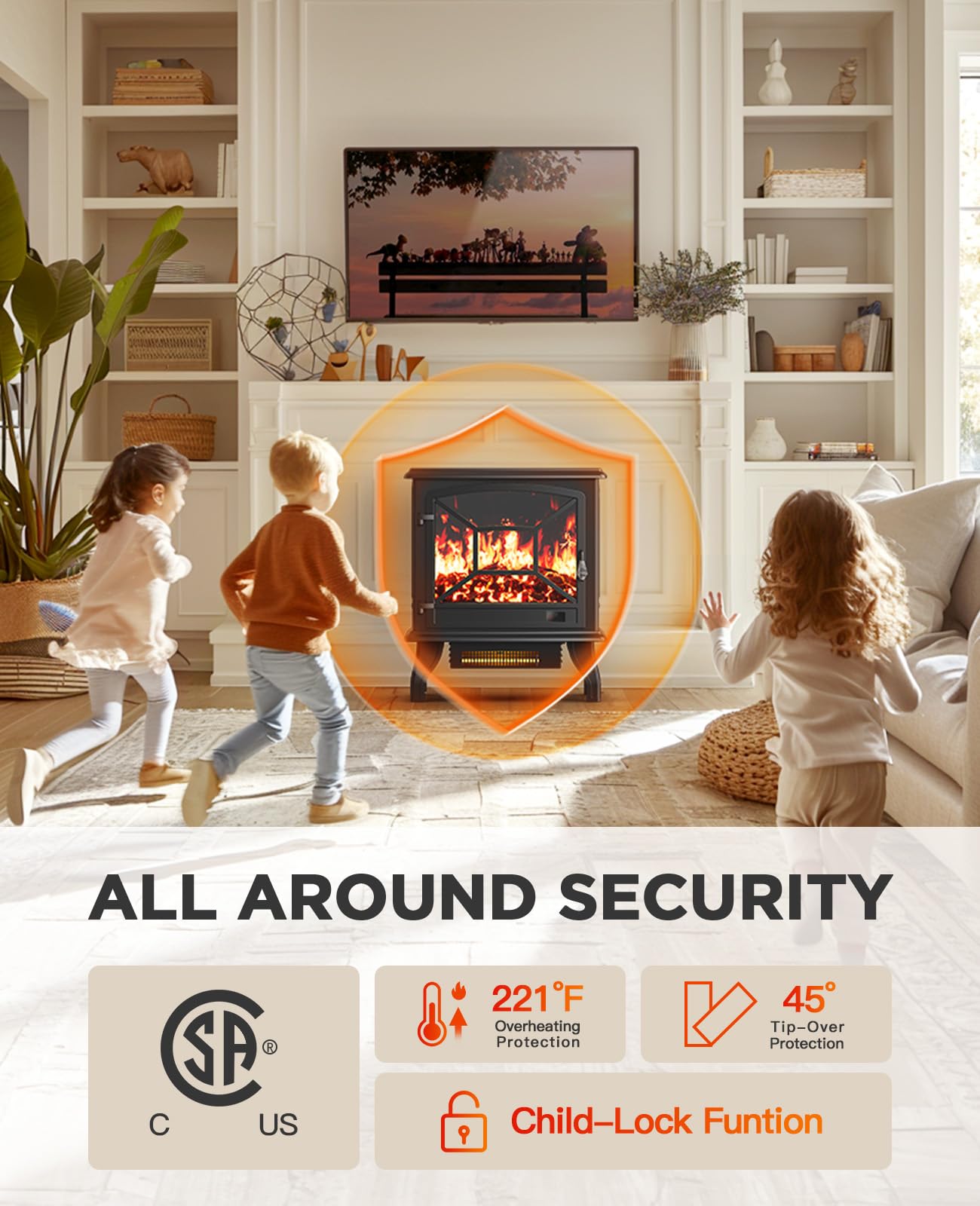 Silonn Electric Fireplace Heater, Quick Heating Portable Fireplace with App & Remote,24″ Electric Corner Fireplace Low Noise with 5 Brightness Levels,Temp Control & Timer for Living Room,Bedroom,Black