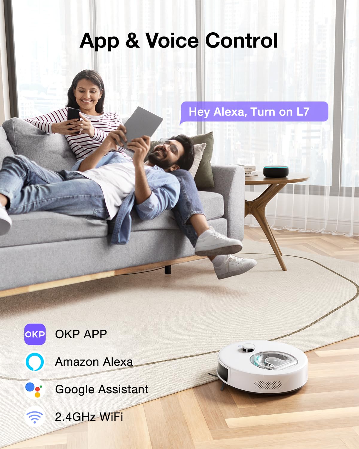 OKP Robot Vacuum with Mapping, 6000Pa Power Suction, LiDAR Navigation, Robot Vacuum and Mop Combo for Hard Floors and Pet Hair Pick Up, WiFi/App/Alexa Control, Smart No-Go Zone, L7
