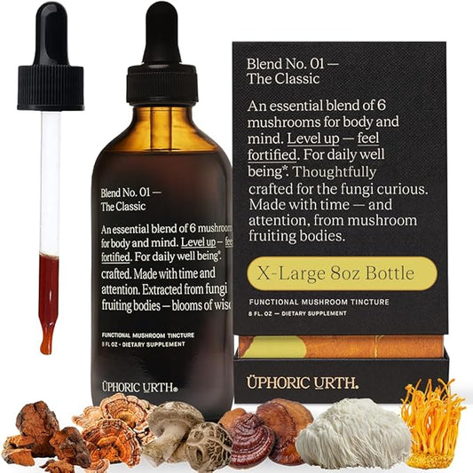 Blend No.1-6 Mushroom Blend Tincture Reishi, Chaga, Lions Mane, Turkey Tail, Cordyceps, & Shiitake, Natural Support Immunity Booster, Increase Energy & Cognitive Function (240 Servings)