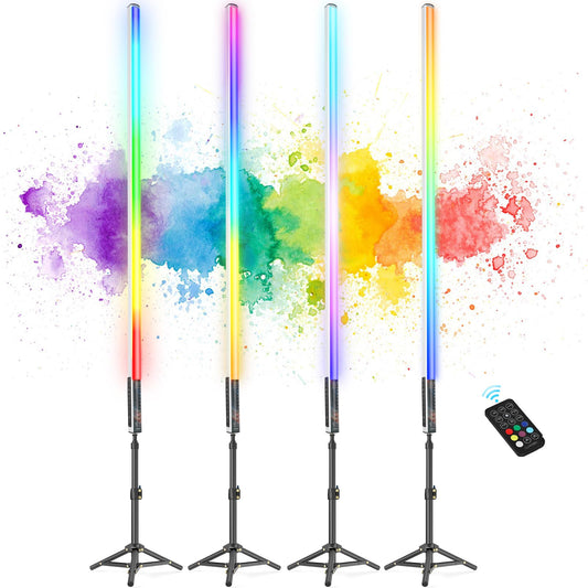 4 Pack 4ft Portable Battery Powered LED Tube Light With Tripods, 500 Vivid Effects for Video, Photography, Light Painting, YouTube, and Dance Club