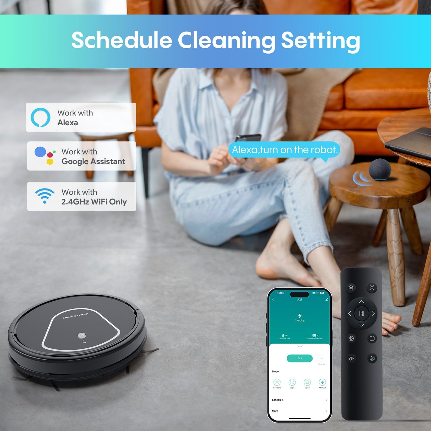 Robot Vacuum and Mop Combo,2 in 1 Robotic Vacuum Cleaner with Mopping,4000Pa Strong Suction,Auto Recharge,WiFi/Alexa/App/Remote, Ideal for Hard Floor,Pet Hair,Auto Carpets Boost