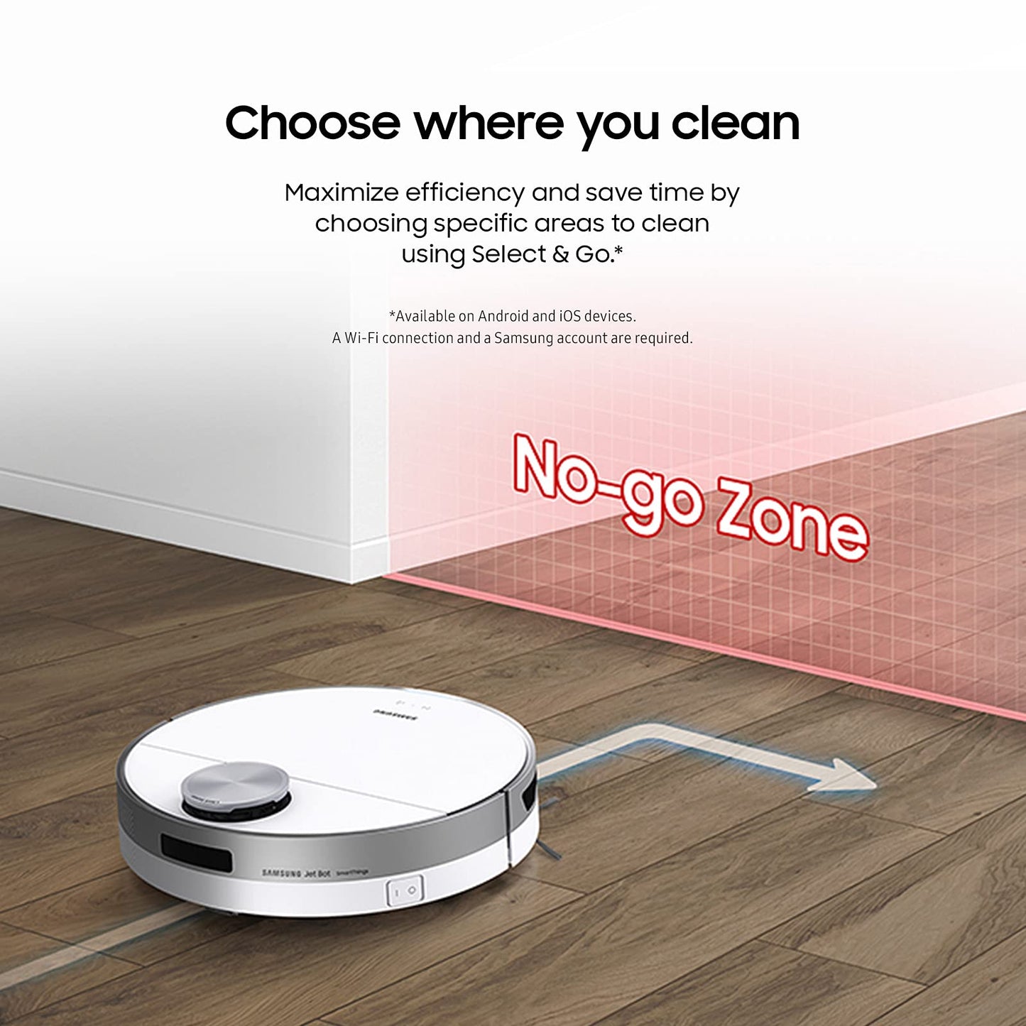 SAMSUNG Jet Bot+ Robot Vacuum Cleaner w/ Clean Station, Automatic Emptying, Precision Cleaning, 5-Layer Filter, Intelligent Power Control for Hardwood Floors, Carpets, Area Rugs, VR30T85513W/AA, White