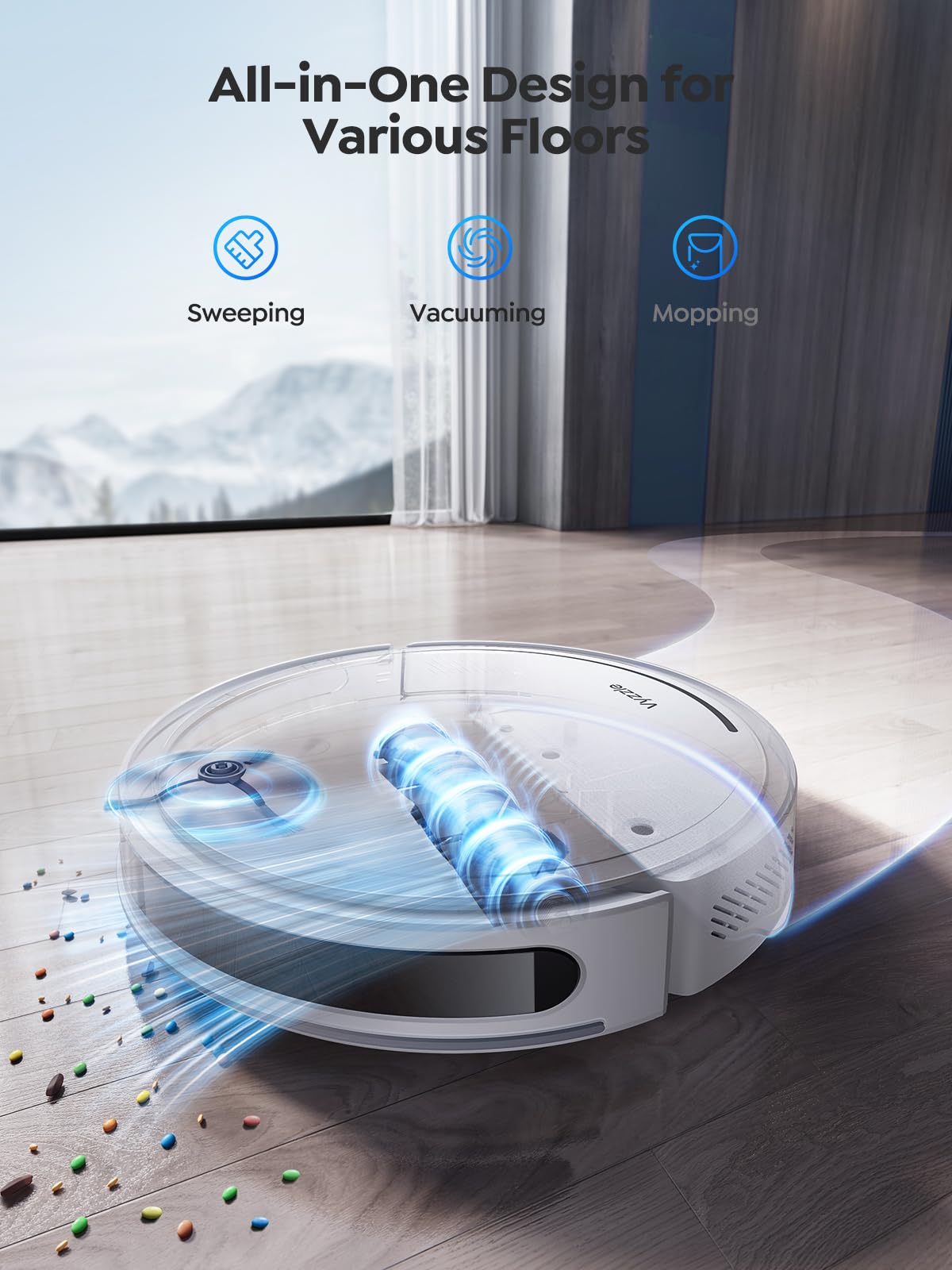 Vyzzle Robot Vacuum, 5000Pa Robot Vacuum and Mop, Smart Navigation, Ultra Slim Robot Vacuum Cleaner Self-Charging, Wi-Fi/App/Alexa Control, Ideal for Pet Hair, Hard Floor, Carpet