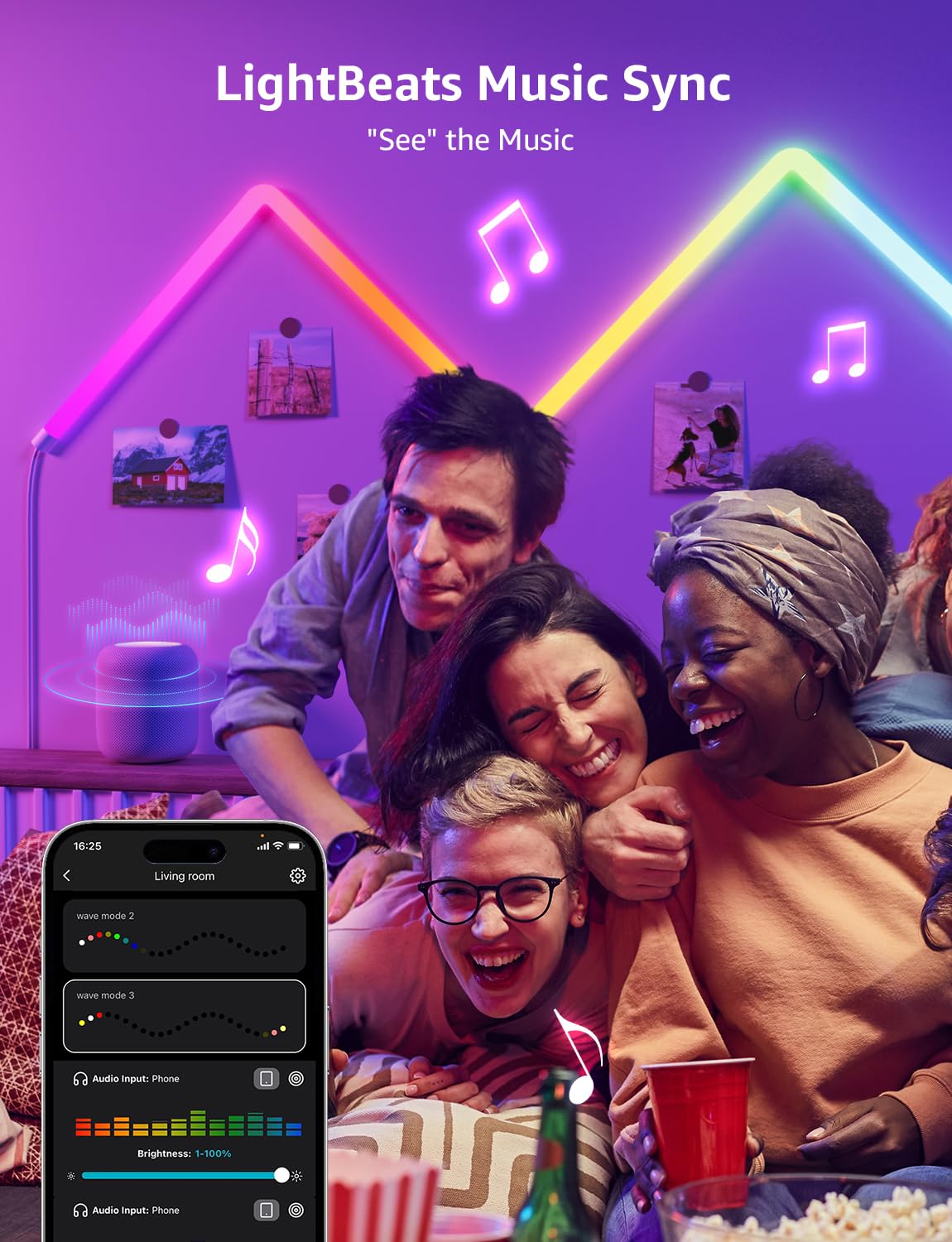 Lepro WL1 AI Smart RGB Wall Lights for Christmas Decorations, LLM AI Generated Lighting with LightBeats Music Sync, Voice Control Via App, Wi-Fi & Bluetooth LED Light Bars, 8 Pcs with 4 Corners