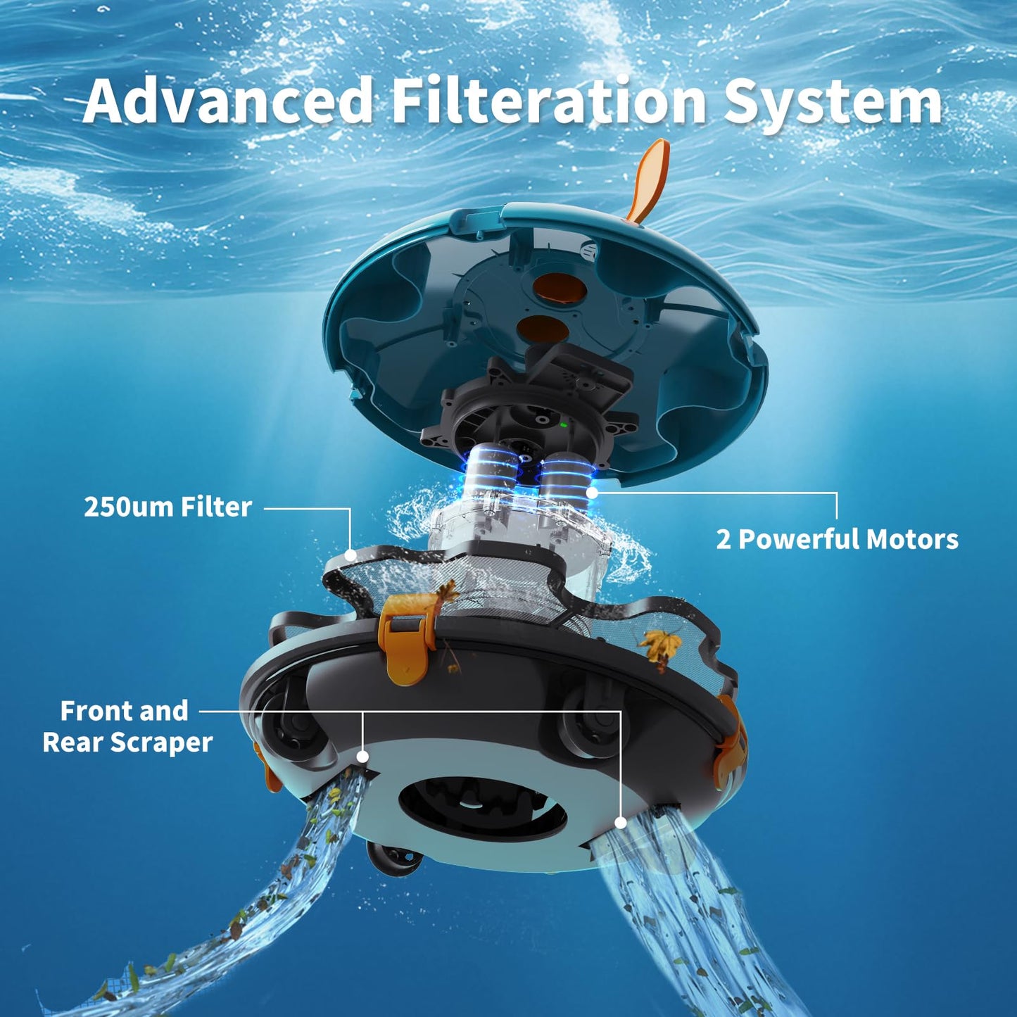 LVKE L1 Cordless Robotic Pool Cleaner, Pool Vacuum for Above Ground Pools with Obstacle-Crossing, 70 Mins Runtime, 40W Powerful Suction, Auto-Parking, Ideal for Flat Pools up to 38 Feet, Orange